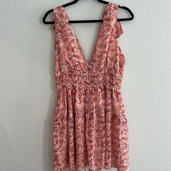 Lulu’s Afternoon Angel Orange Multi Floral Print Ruffled Mini Dress Size Large - Picture 9 of 10